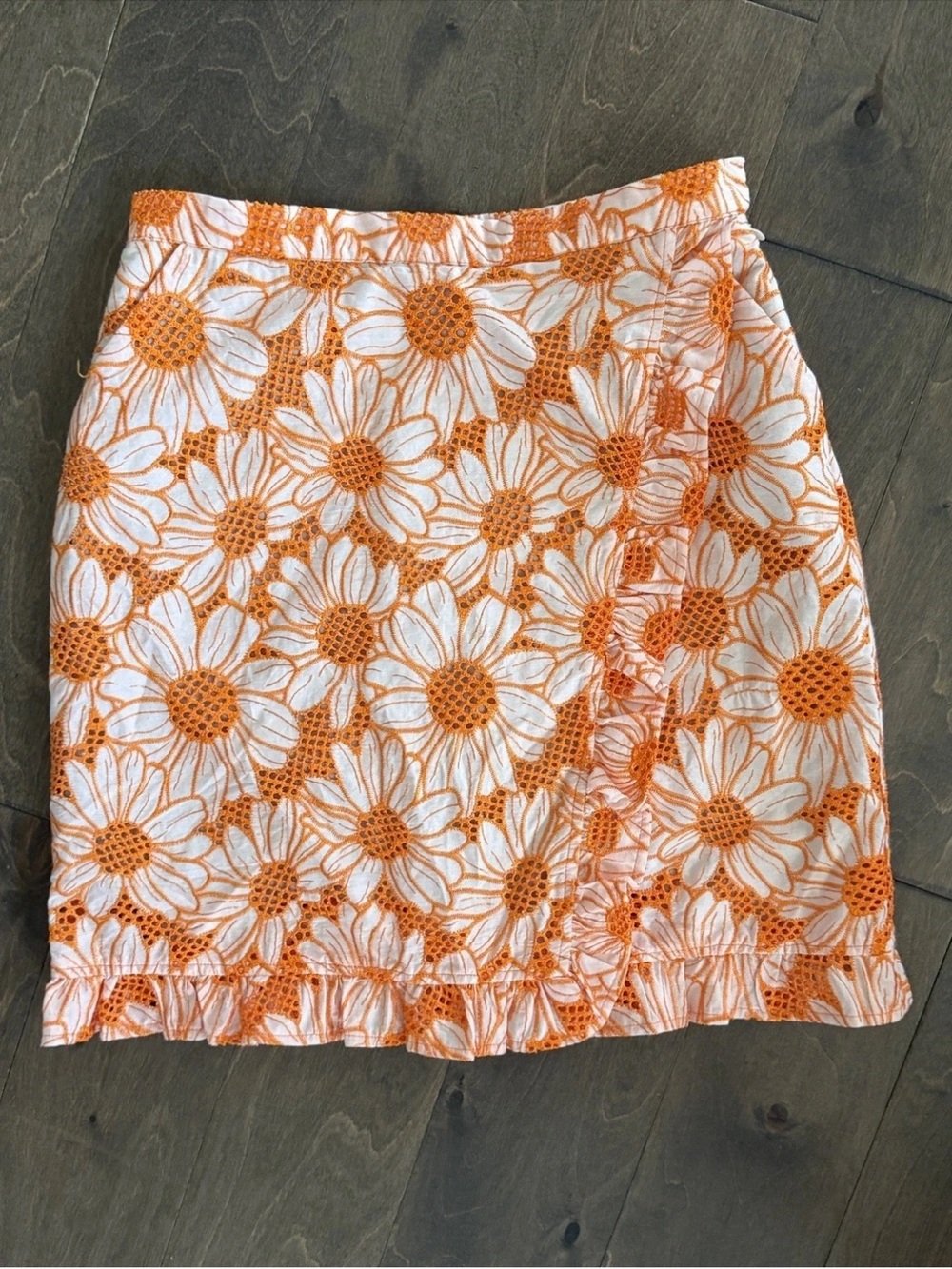 Plenty by Tracy Reese Embroidered Orange Floral Skirt Small Anthropologie Boho